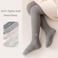 thumbnail image 5 of 2 Pack Baby Toddler Girl's Tights Cable Knit Mesh Leggings Little Girl Seamless Stockings Bows Cotton Pantyhose, S(6-12 Months), White + Light Gray, 5 of 7