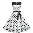 thumbnail image 2 of Jinhomg Womens Lace A Line Dress Trendy Patchwork Polka Dot Printed Party Dresses Flowy Comfy Sleeveless Midi Dress Holiday Wear White XL, 2 of 10