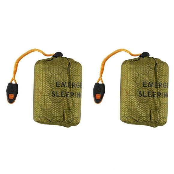 2X Emergency Sleeping Bag Bivy Sack with Whistle Outdoor Survival Sleeping Bag Thermal Blanket for Camping Backpacking