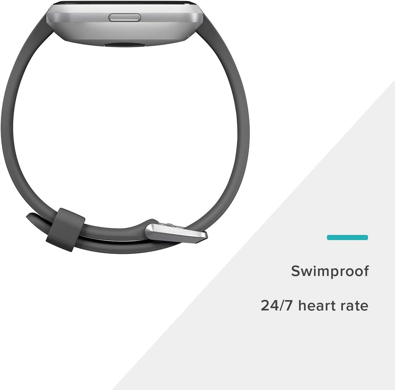 Fitbit Versa Lite Edition Smartwatch Silver Aluminum Case Charcoal Silicone Band - image 3 of 6