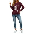 thumbnail image 7 of Xuanfei Women Snowflake Print Long Sleeve Round Neck Top, 7 of 7