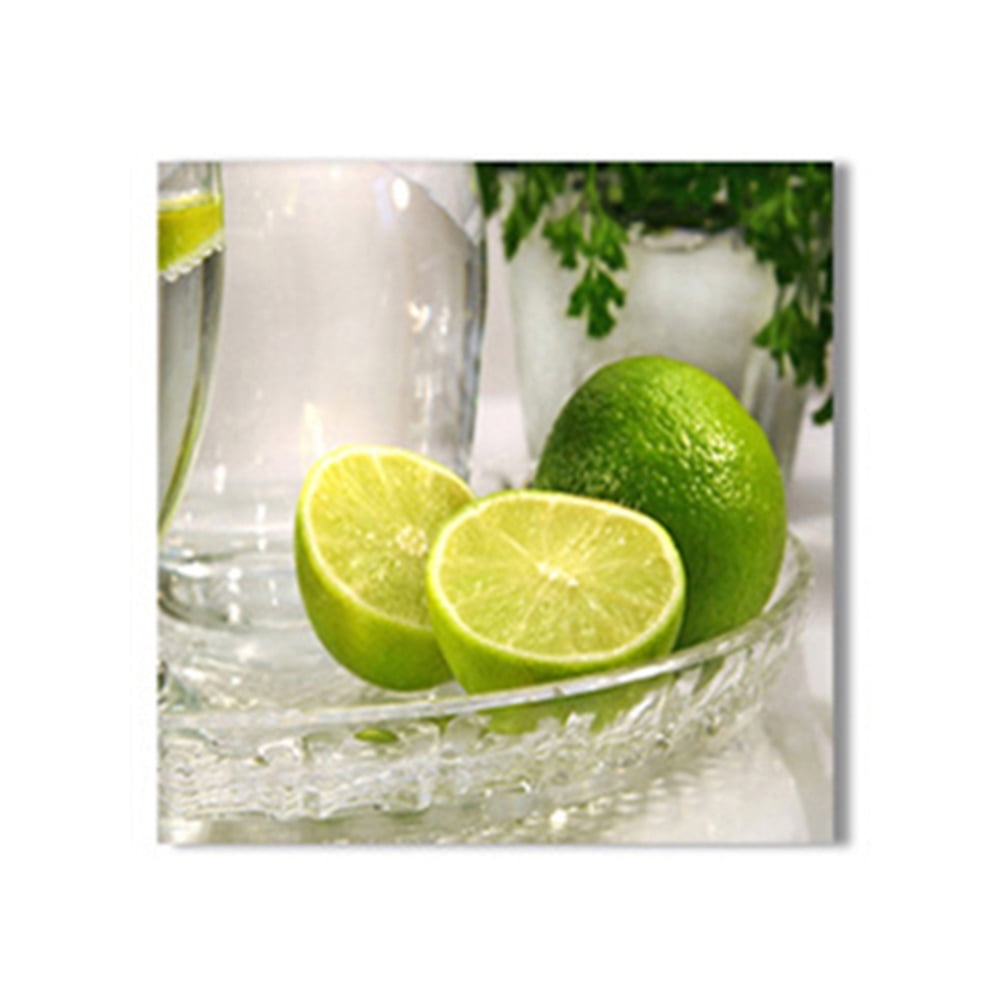 Yirtree 3 Piece Wall Art Slice of Lemon Isolated Light Grey Canvas Painting Print Fruit Picture Lemon and Ice Cubes Poster Artwork for Living Room Kitchen Home Decor Ready to Hang