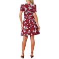 thumbnail image 3 of INSPIRE CHIC Women's Floral Print Dress Casual Ruched Short Sleeve V Neck Sundress XL Red, 3 of 5