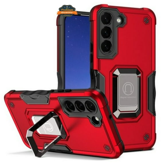 For Samsung Galaxy S25 FE /S25 Fan Edition Hybrid Shockproof Case with Ring Stand & Magnetic Mount [Red]