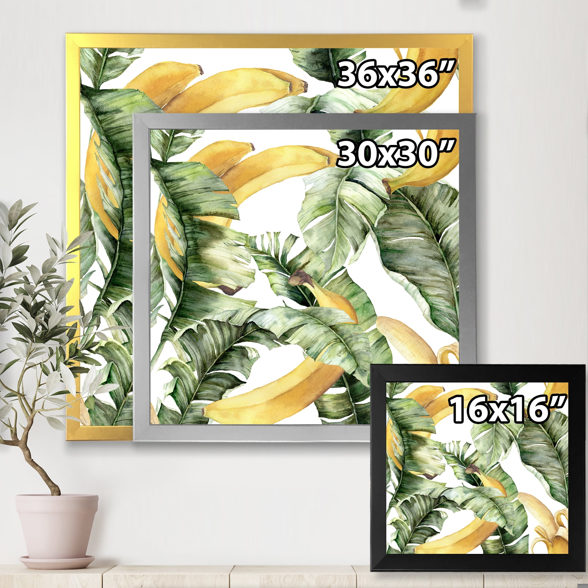 Designart 'Leaves With Ripe Bananas' Nautical & Coastal Framed Art Print