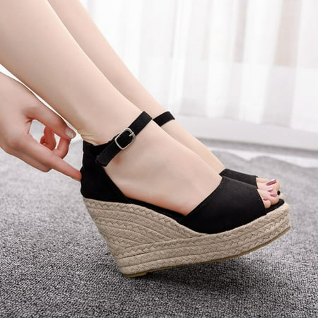 

Women s Bohemian Peep Toe Hemp Rope Large Size Platform Sandal Wedges Shoes