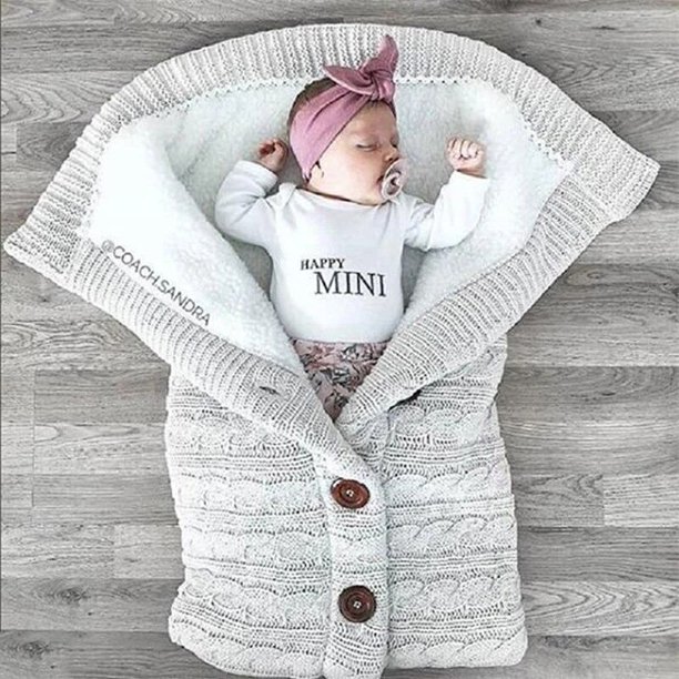 Saco de dormir cálido para bebé, saco de invierno para niño, saco de dormir de punto para cochecito, manta de lana para recién nacido