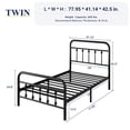 thumbnail image 3 of Allewie Twin Metal Platform Bed Frame with Vintage Pattern Headboard/Footboard, No Box Spring Needed, Black, 3 of 8