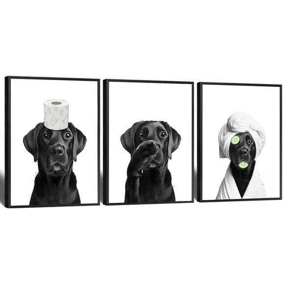 Funny Bathroom Canvas Wall Art Set Of 3 Cute Black Labrador Dog Poster Abstract Dog Lovers Animal Aesthetic Prints Painting For Home Bathroom Lavatory Toilet Wall Decor 8x10in d