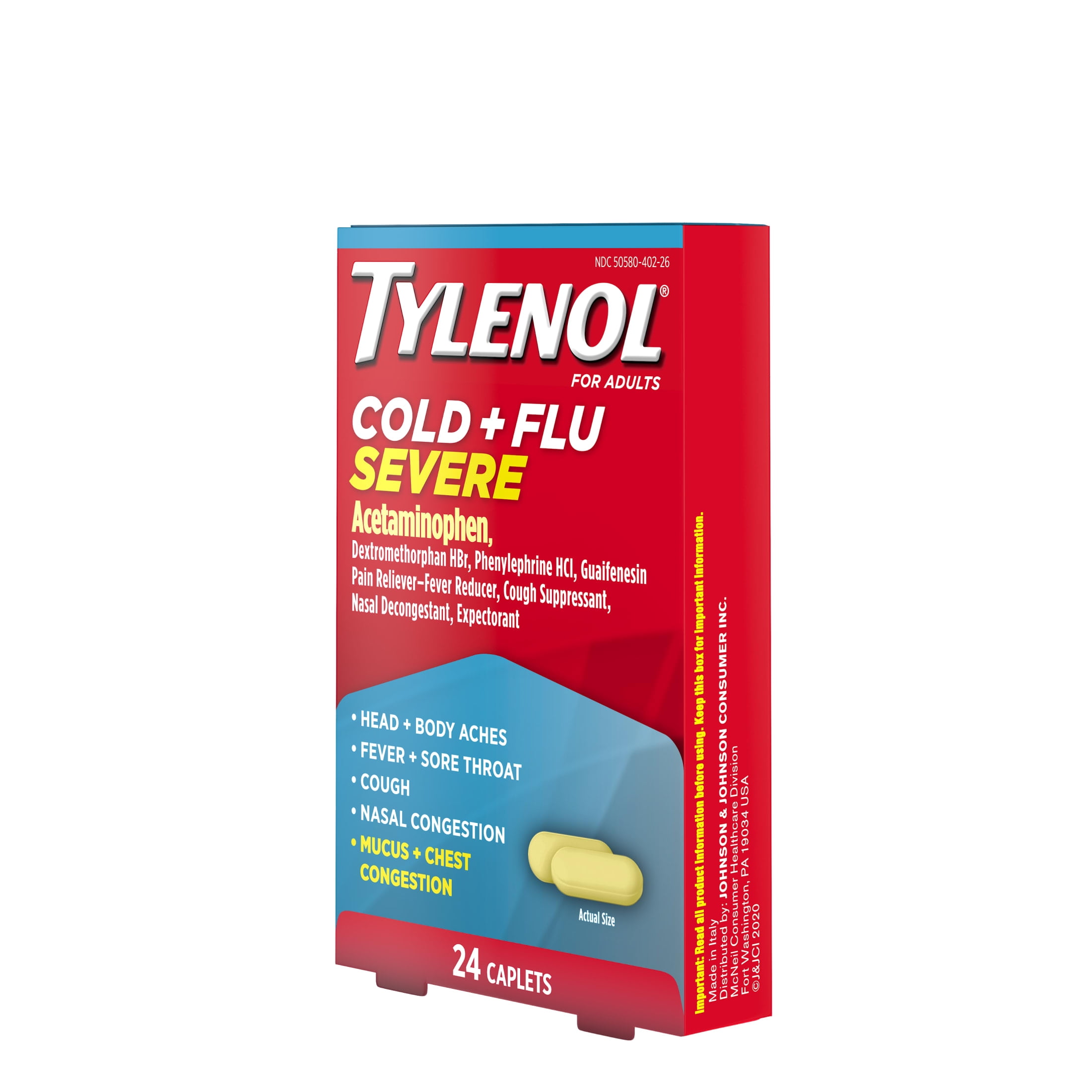 Tylenol Cold + Flu Severe Caplets for Multi-Symptom Relief, 24 Count.