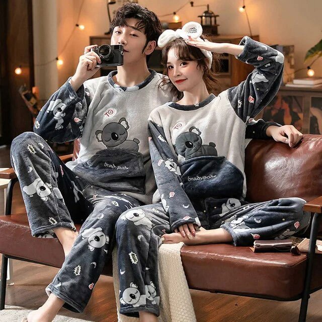 Pijamas de franela para hombre y mujer, ropa de dormir gruesa, cálida, de terciopelo Coral, para el hogar, talla grande 4XL, para otoño e invierno, novedad, 2 unidades por juego