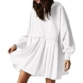 thumbnail image 5 of Baggy Long Sleeve Hoodie Sweatshirt Mini Dress Pleated Plain Cute Pullover Hooded Fall Sports Babydoll Short Dress (X-Large, White), 5 of 6