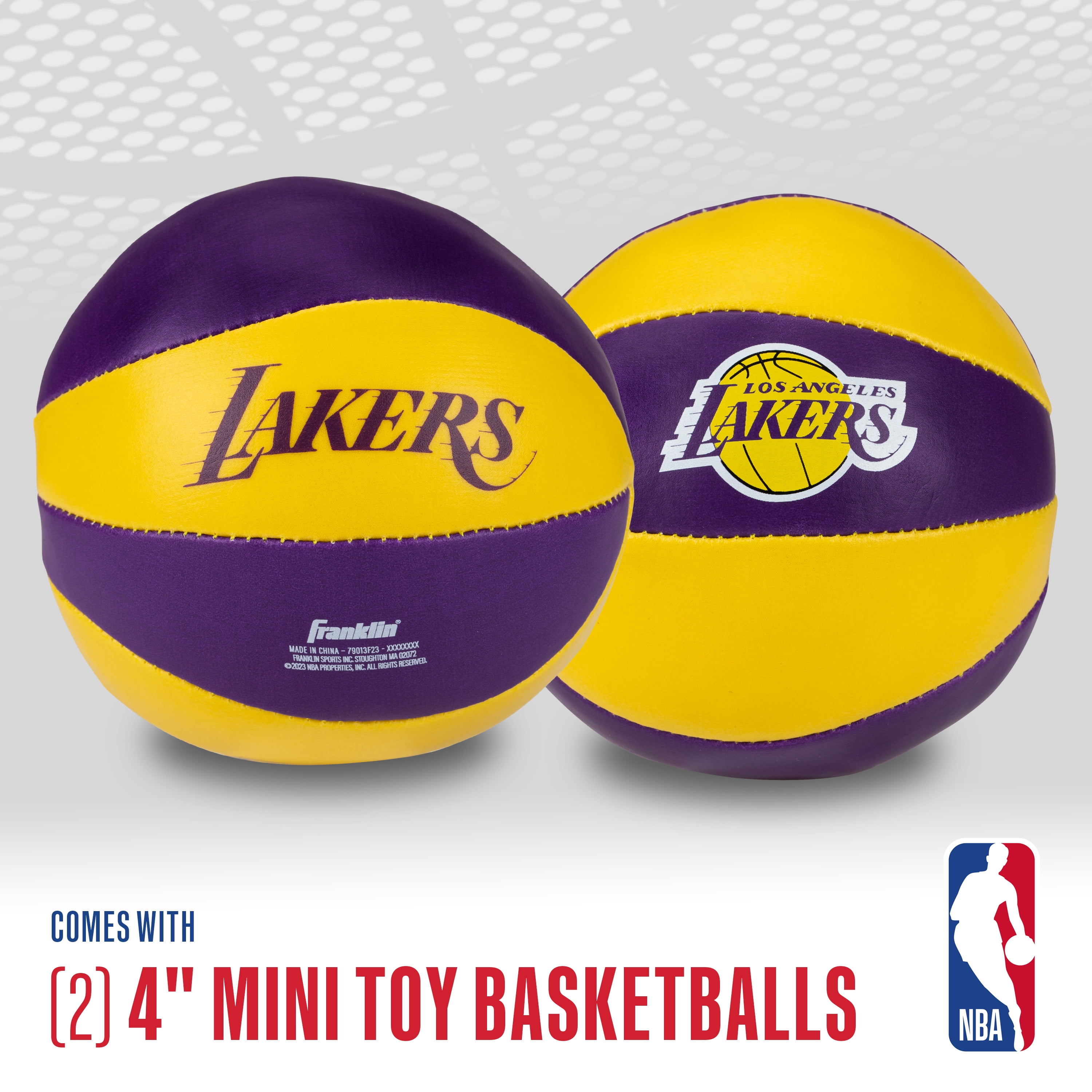 Franklin Sports NBA Los Angeles Lakers Toy Basketballs - 2 Pack of Kids Soft Mini Basketballs for Over the Door + Indoor Hoops - NBA Fan Shop Kids Soft Toy Basketballs - (2) Mini Balls Included