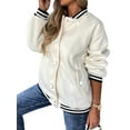 thumbnail image 2 of Liacowi Women Juniors Loose Bomber Jacket Oversized Varsity Button Down Baseball Coat Casual Letters Print Patchwork Outwear Vintage Streetwear, 2 of 4