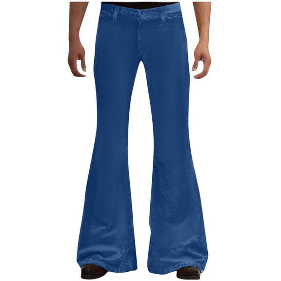Blmnix Comfy Pants Mens Pants Low Waisted Work Pants Classic Fit Pleated Jeans Slim Bootcut Long Blue Men's Casual Pants,M