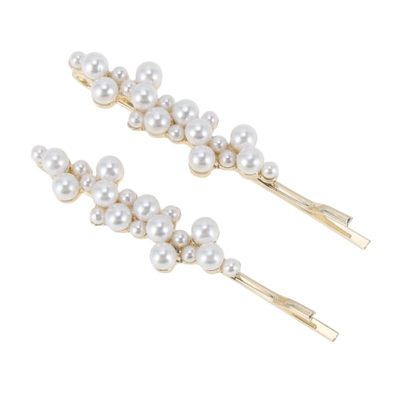 Unique Bargains 1 Pair Bobby Pin Fashion Faux Pearl Hair Clips Silver Tone Beige