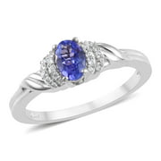 Shop LC 925 Sterling Silver Platinum Plated Oval Blue Tanzanite Zircon Statement Ring Jewelry For Her Size 9 Ct 0.6