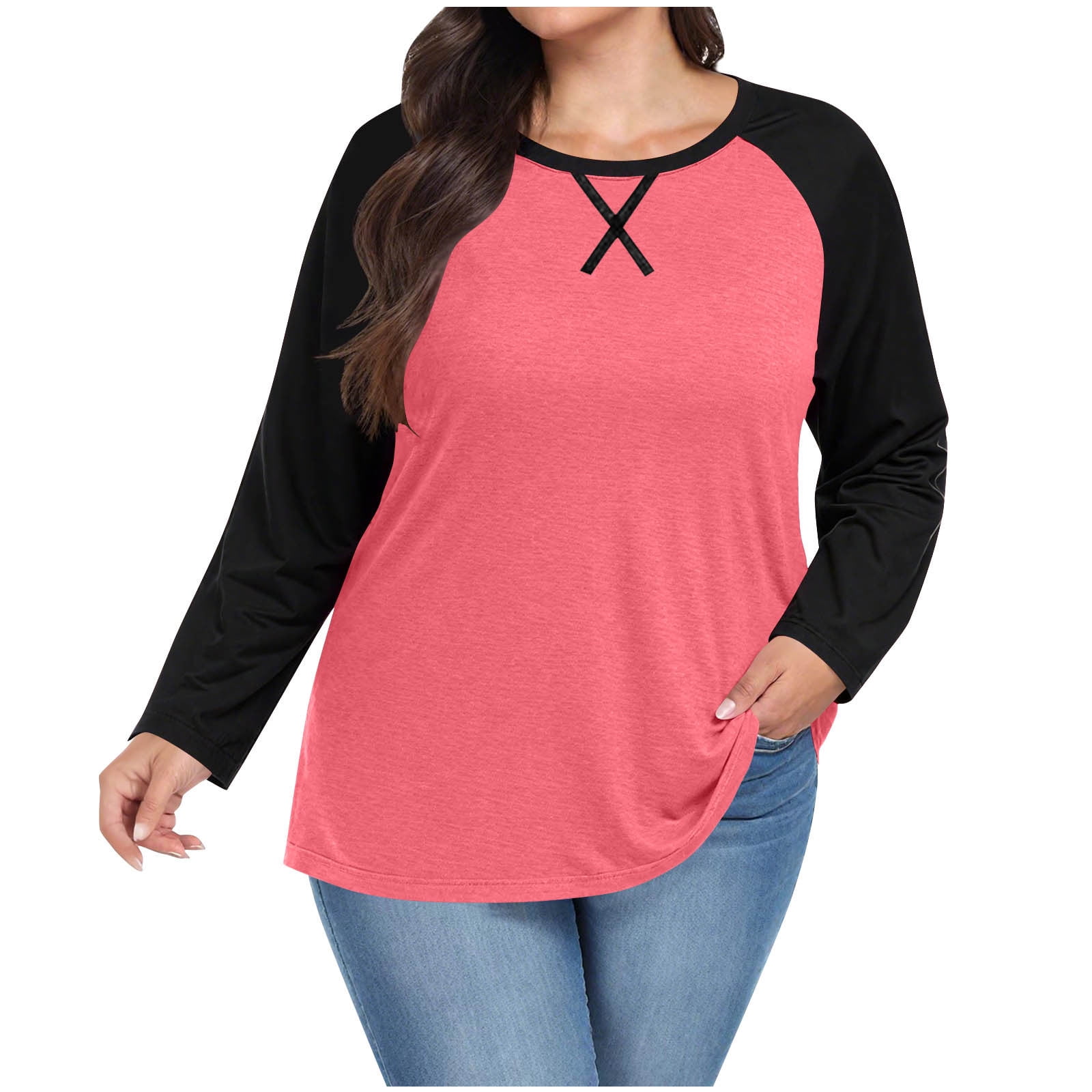 aidice Plus Size Tops for Women Crewneck Long Sleeve Shirts