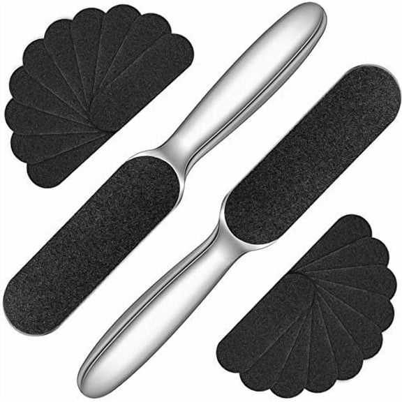 2pcs Stainless Steel Pedicure Foot File Callus Remover Foot Scrubber Rasp with 20 Replaceable Coarse Fine Double Side Reusable Pads for Care Cracked Skin Callus Remover Tool