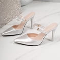 thumbnail image 5 of hoksml Pointed Toe Mule Heels for Women, Double Strap Rhinestone Stiletto Slip On High Heel Dress Sandals, 5 of 9