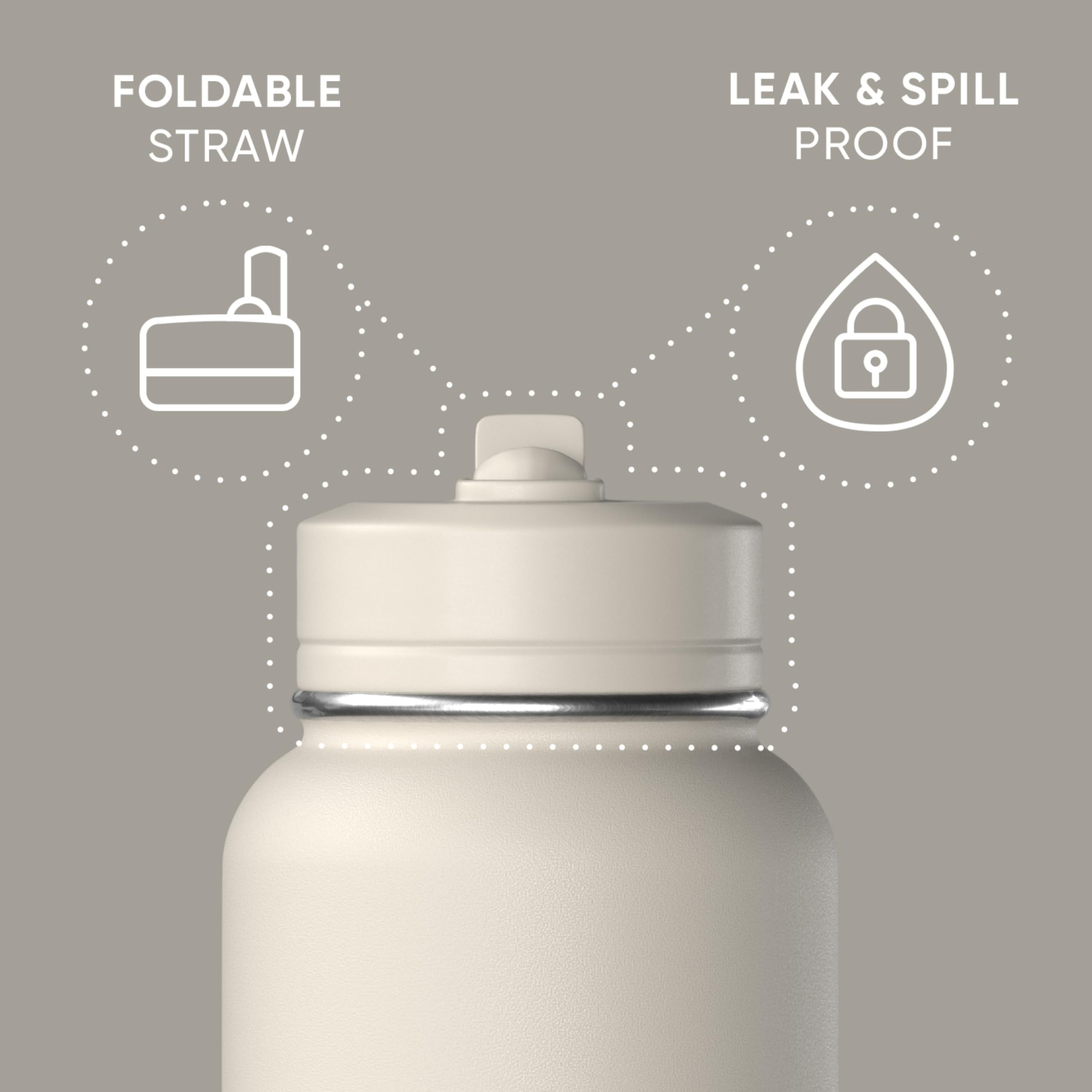 Hydrapeak 32oz Sport Insulated Water Bottle with Straw or Chug Lid, Leak & Spill Proof, Keeps Drinks Cold for 24 Hours, Hot for 12 Hours, Premium Stainless Steel Water Bottles (32oz, Stone)