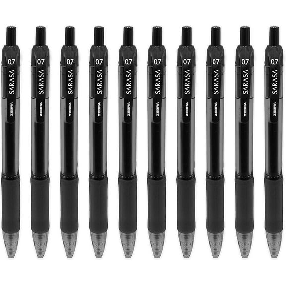 Zebra - Sarasa Retractable Gel Ink Rollerball - Fast Drying - 0.7mm - Black Ink (10)