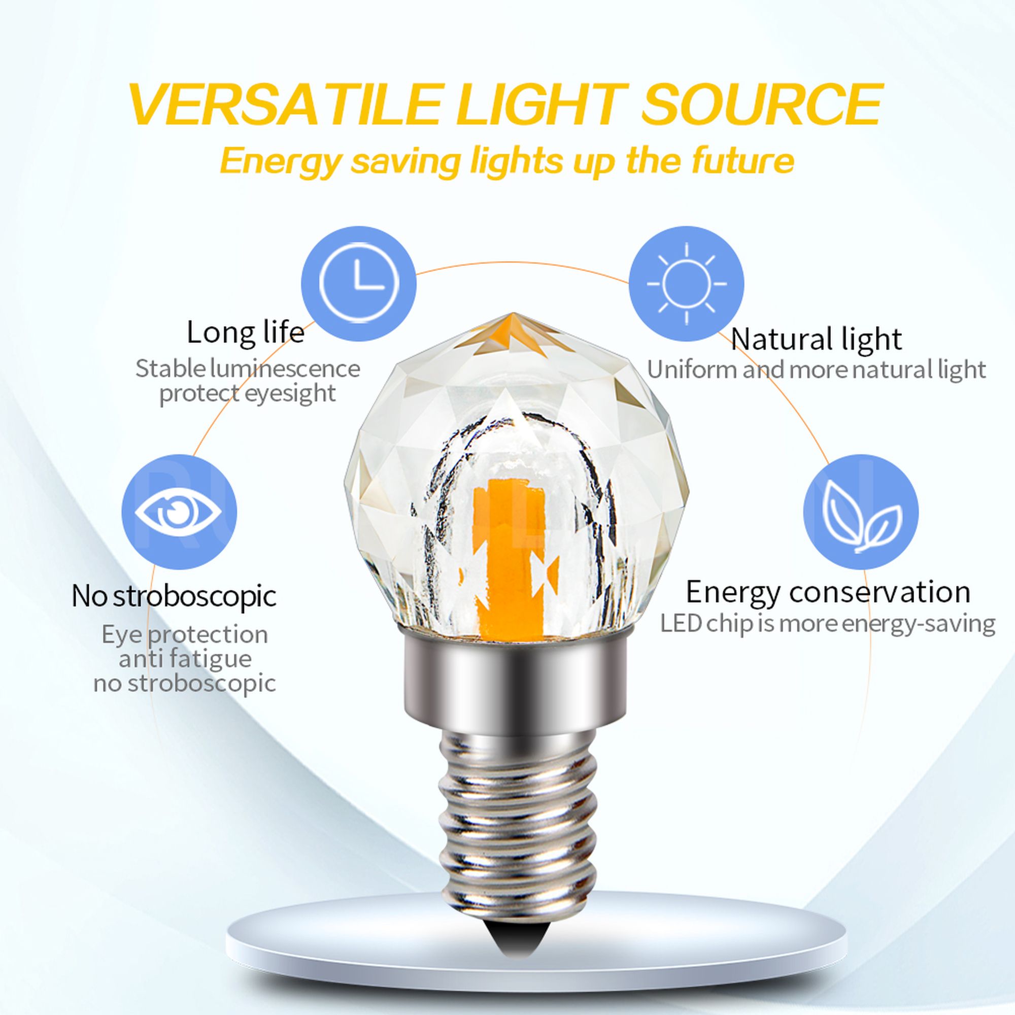 Ruiandsion E12 LED Bulb Warm White 300 Lumen 3000K 100-120V Spherical Diamond Cut Glass for Bedroom Lamp Dining Decorative Light,(pack of 10)