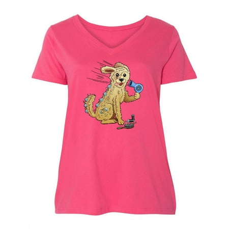 

Inktastic Goldendoodle in Curlers with Hair Dryer Women s Plus Size V-Neck