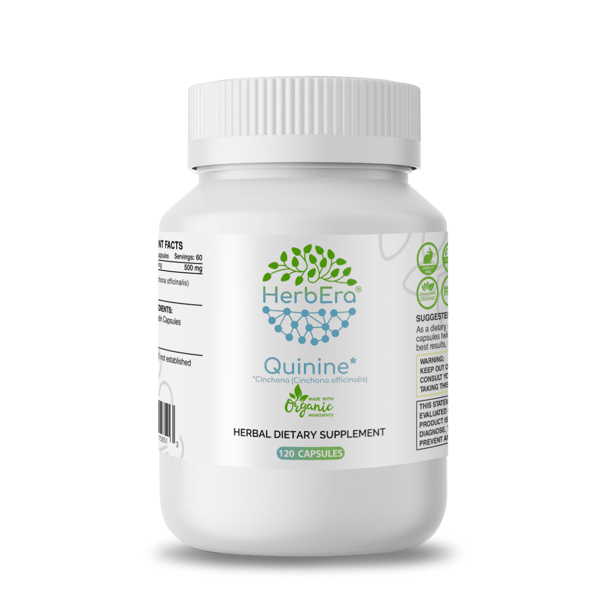 Quinine 120 Capsules, 500 mg, Wildcrafted Quinine (Cinchona officinalis