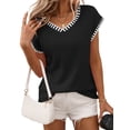 thumbnail image 3 of Suéter Sin Mangas para Mujer, Informal, con Cuello en V y Mangas , Tejido de Punto, Color Negro, Talla M, 3 of 9