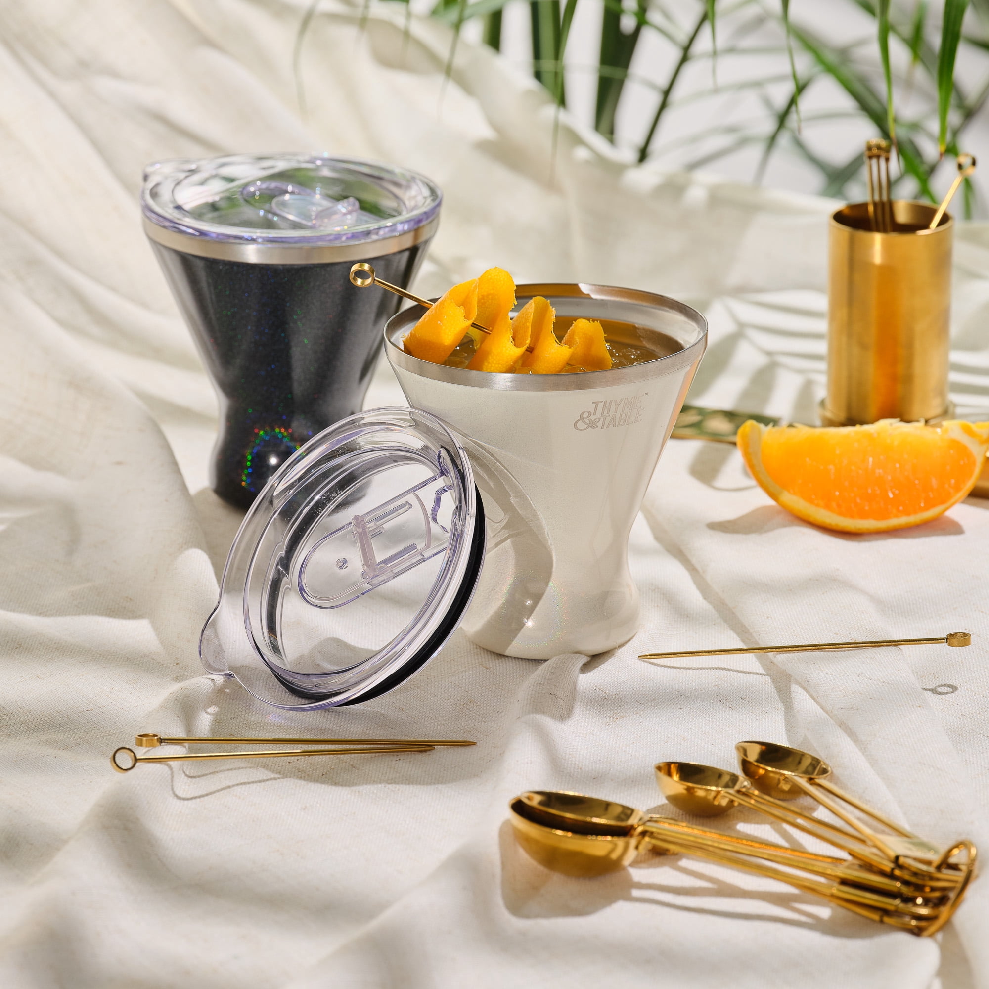 Thyme & Table 9oz Stainless Steel Martini Tumbler with Push Lid, White