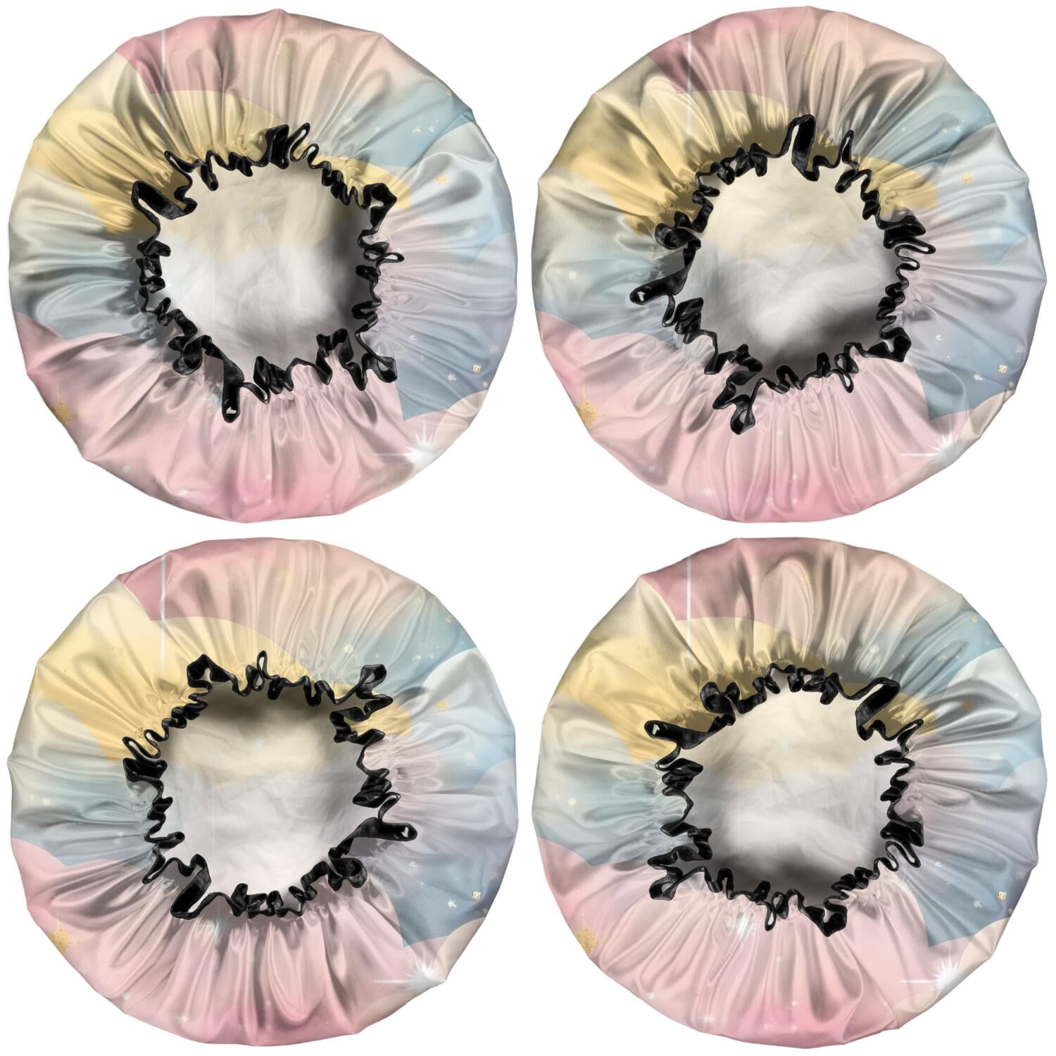 Shower Caps,Pastel Cloud Starry Sky Waterproof Shower Cap for Women 4 Pieces,Double Reusable Hair Cover for Shower PEVA Elastic Stretch Hem