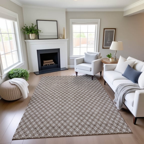 Addison Rugs Mayfield Premium Machine Washable Transitional Lattice Taupe Rectangle Rug, 10' x 14'