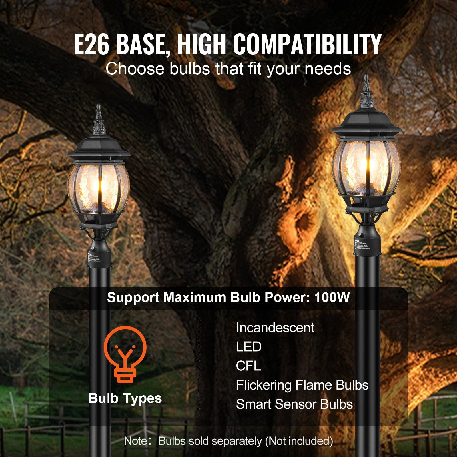 2 Pack Dusk to Dawn Outdoor Post Light 20.87 Inch Waterproof Lamp Post Fixture with 5.5 Inch Pier Mount Base Glass Shade Lightning Proof Exterior Pole Column Light for Patio Garden Pathway