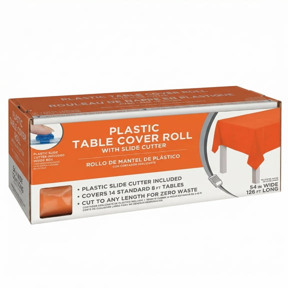 Amscan Boxed Plastic Table Roll, Orange Peel, 54" x 126’