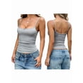 thumbnail image 3 of Womens Camisole Tops Square Neck Ribbed Tank Tops Spaghetti Straps Sleeveless Summer Shirt Flower Gray L, 3 of 7