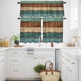 thumbnail image 3 of Green Brown Wood Grain Kitchen Curtains Valances and Tiers Set of 3 Vintage Green Brown Khaki Teal Wood Stripes Tier Curtains and Valance with Rod Pocket for Small Windows, 27.5"x36", 3 of 9