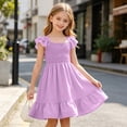 thumbnail image 5 of ZOYOEN Girls Swing Dress- Square Neck Summer Cute Ruffle Short Sleeve Kids Casual Dress Purple Size 5-12, 5 of 7