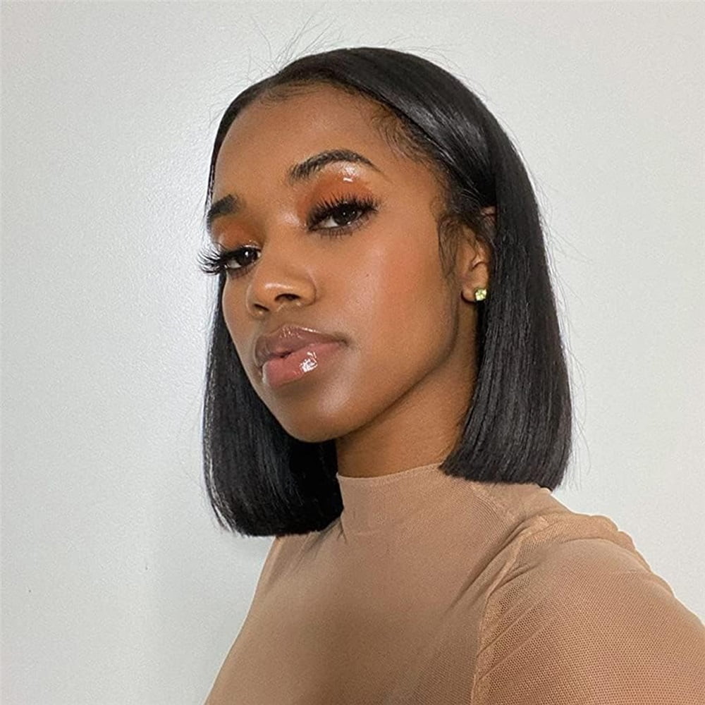 Straight Wig Human Hair 4×4 Lace Front Short T part Bob Wig for Women Indian Hair