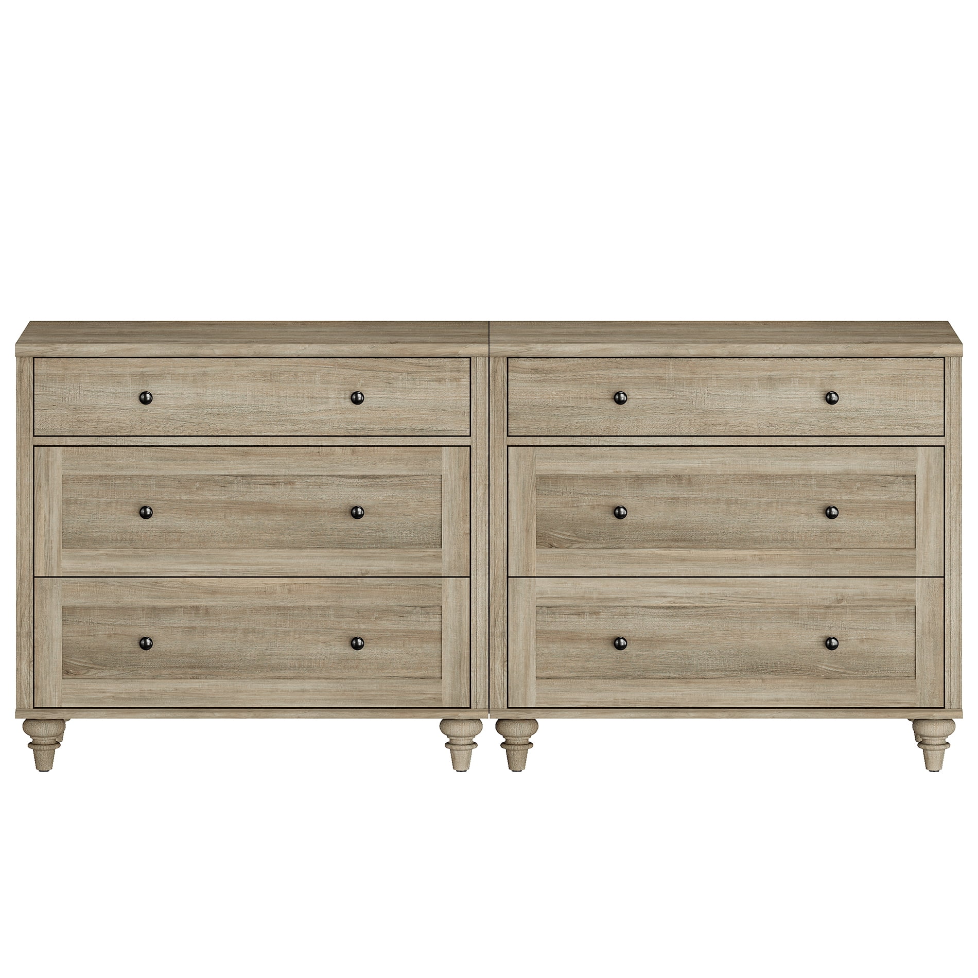 Farmhouse End Table with 3 Drawers, Set of 2 Large 3 Drawers Wood Side Table Nightstands, Wide Sofa Side End Table Chest of Dresser for Living Room, Bedroom, Grey Wash
