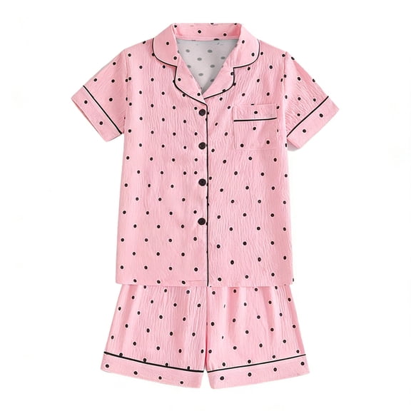 Kiijoy Toddler Girls Outfit Set Button Down Short Sleeve Top Shorts Sleepwear, Sizes 4-5