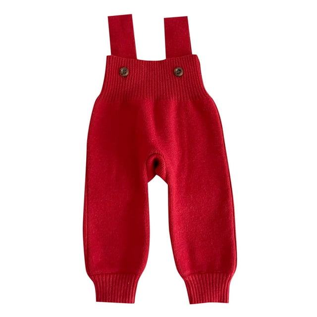 MIASHUI Girls Sweatpants Baby Knit Jumpsuit Overalls Solid Color Romper Pants,Red,18-24 Months