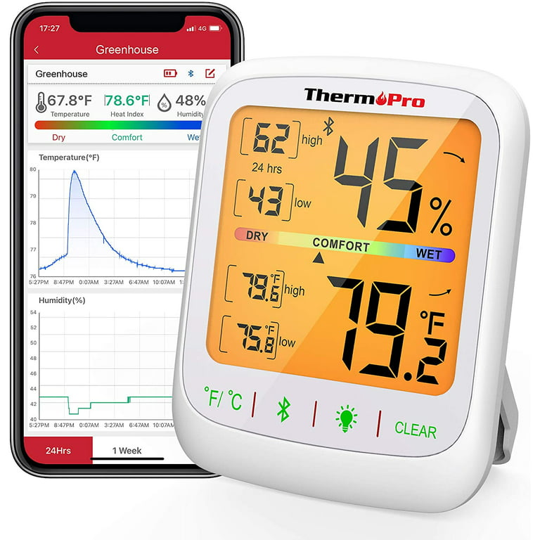 ThermoPro Wireless Thermometer Hygrometer Bluetooth Digital Indoor Room  Thermometer Temperature and Humidity Gauge 260ft Remote Monitor with Smart  App Alerts Comfort Indicator 