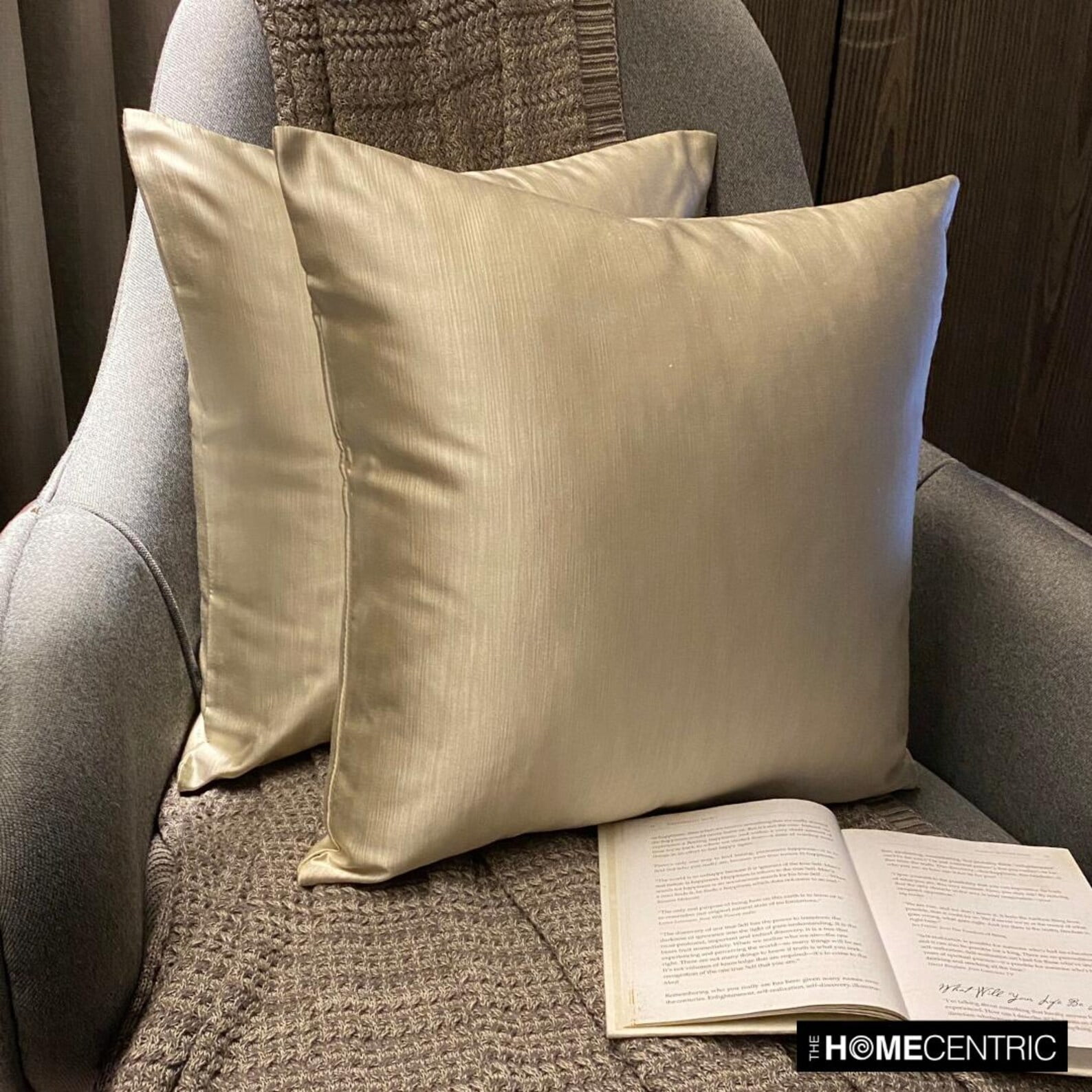 The HomeCentric Decorative Pillow Cases Cream Pack of 2, 18"x18" (45x45 cm) Satin Solid Throw Pillow Cover For Sofa, Solid Modern Style - Cream Satin Slub