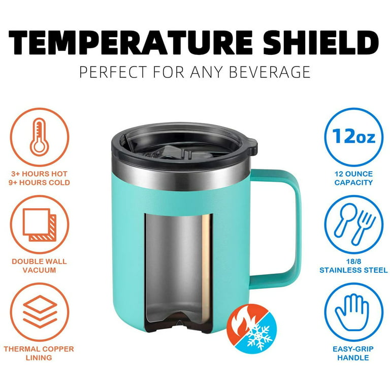 ALOUFEA 12oz Stainless Steel Insulated Coffee Mug with Handle, Double Wall  Vacuum Travel Mug, Tumbler Cup with Sliding Lid, Navy