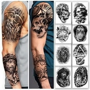 8 sheet extra Large .. Jesus Temporary Tattoos sleeve,Temporary .. tattoo of arm,fake tattoos .. for adult men women,Designed .. By Real Tattoo Artists| .. Roarhowl