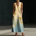 thumbnail image 4 of Oplxuo Summer Maxi Dresses for Women Linen V Neck Sleeveless Beach Sundress Button Casual Loose Tank Dress with Pockets, 4 of 7