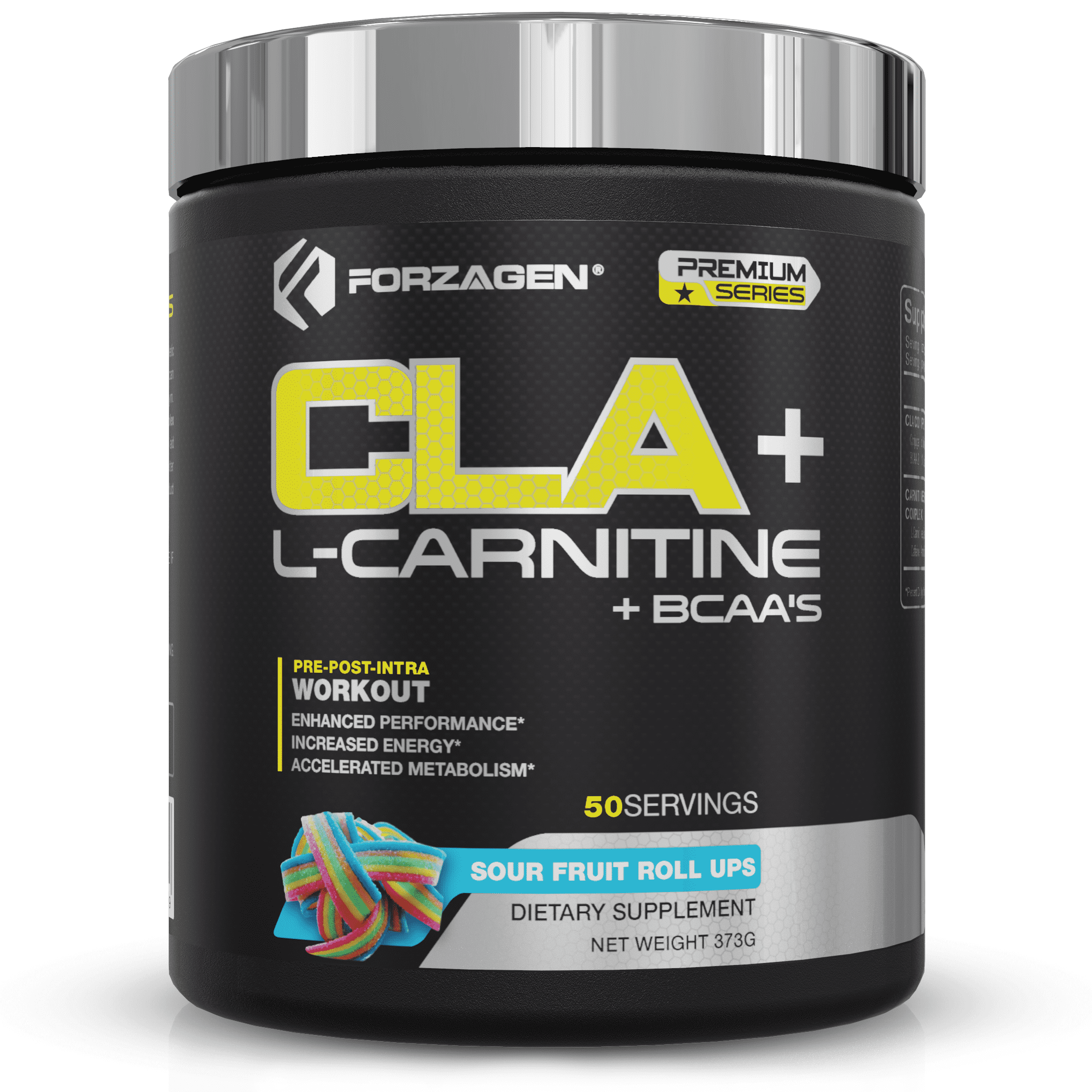 Forzagen CLA Powder + L carnitine + BCAA'S, 4 Flavors Available, Energy, Perfomance, Weight Support (Sour Fruit Roll Ups, 50 Servings)