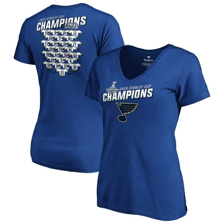 St. Louis Blues Fanatics Branded Women's 2019 Stanley Cup Champions Jersey Roster V-Neck T-Shirt - (Best Soccer Jerseys 2019)