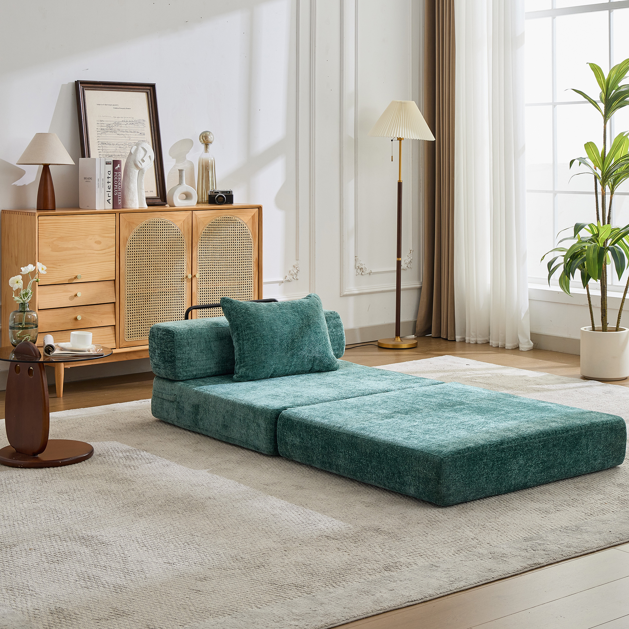 Miniyam Folding Sofa Bed, Convertible Sleeper Chair with Pillow Foldable Mattress with Back Support, Green